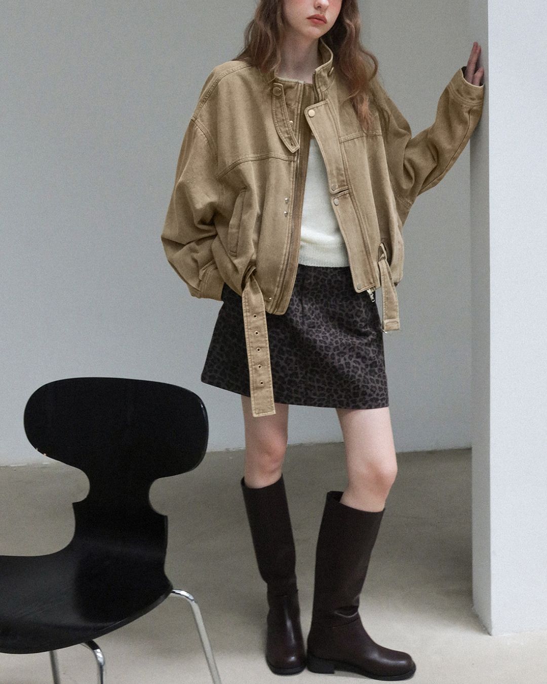 Belted Denim Cropped Jacket　JK026