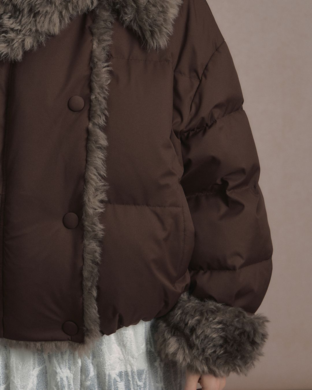 Asymmetrical Fur Short Down Jacket　JK065