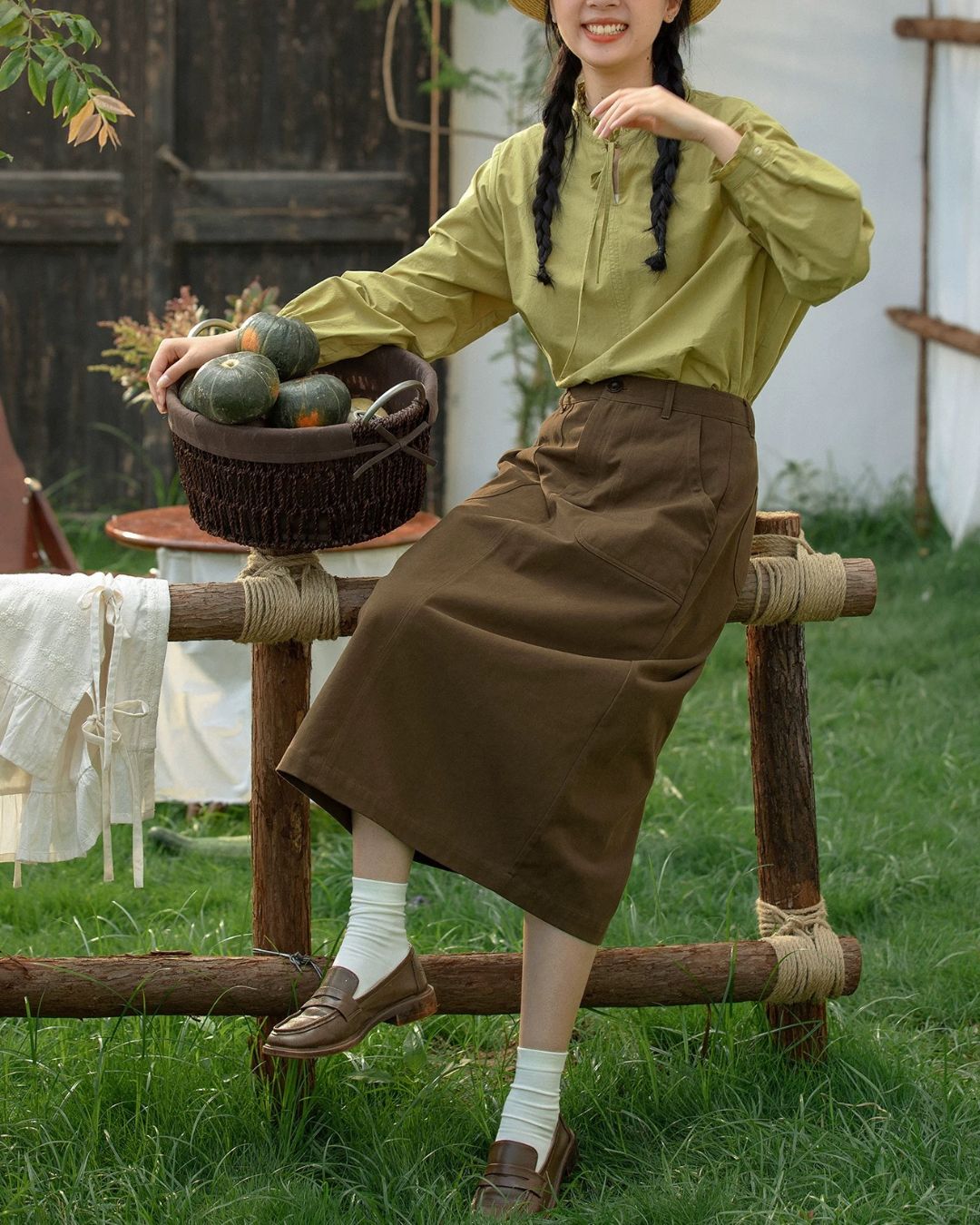 Cotton A-line Midi Skirt　SK020