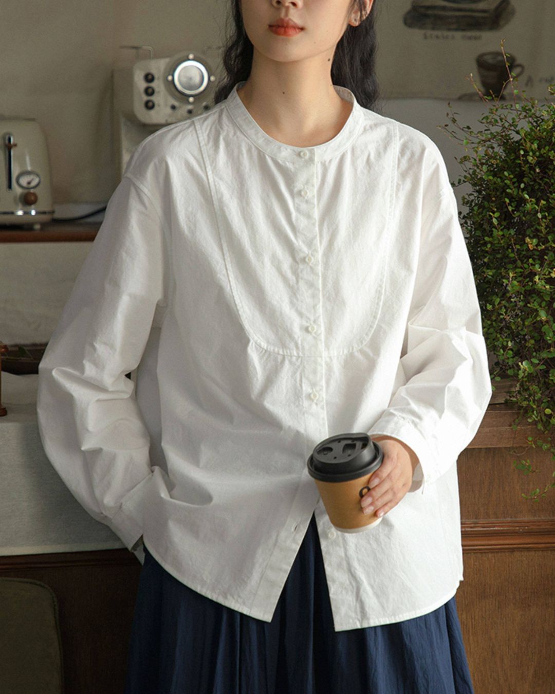 Band Collar Loose Shirt　LS057