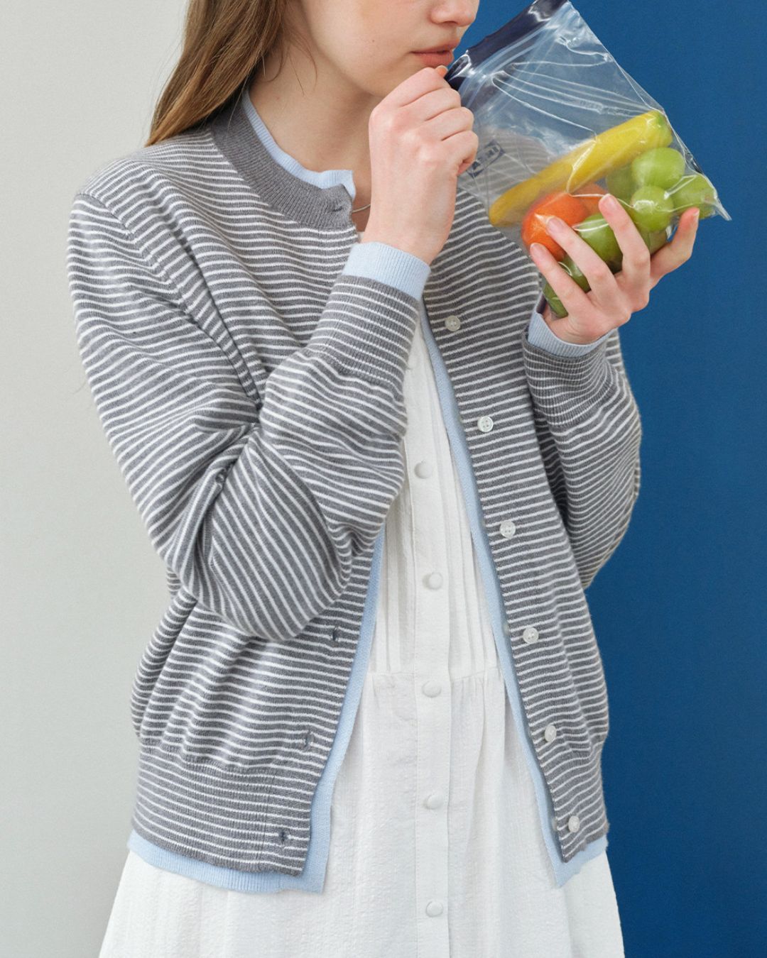 Fake Layered Fine Border Knit Cardigan　KN099