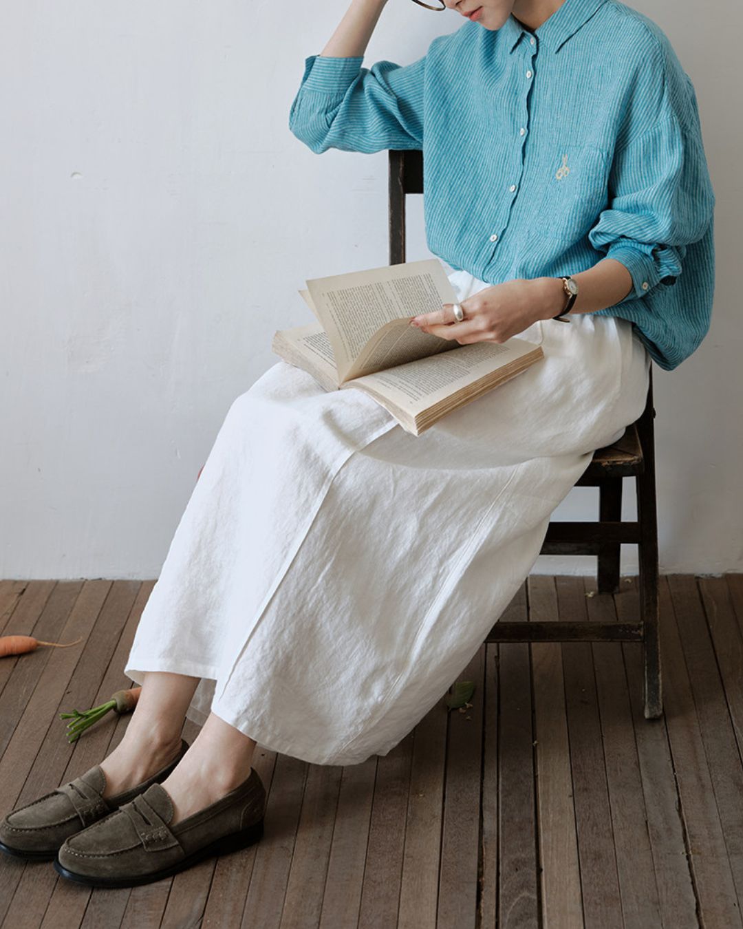 Drop Shoulder Striped Linen Shirt　LS042