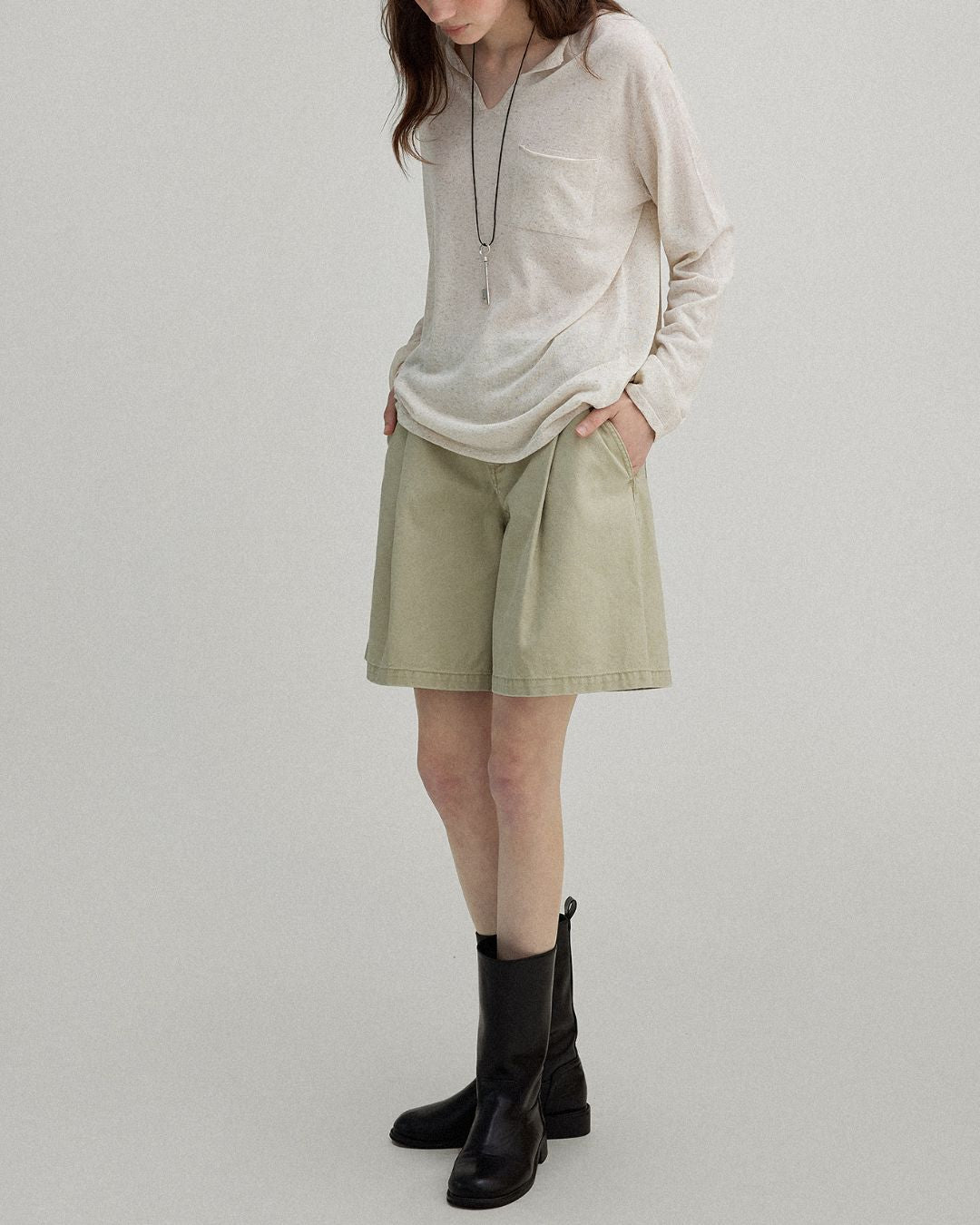 Natural Linen V-neck T-shirt　LT003