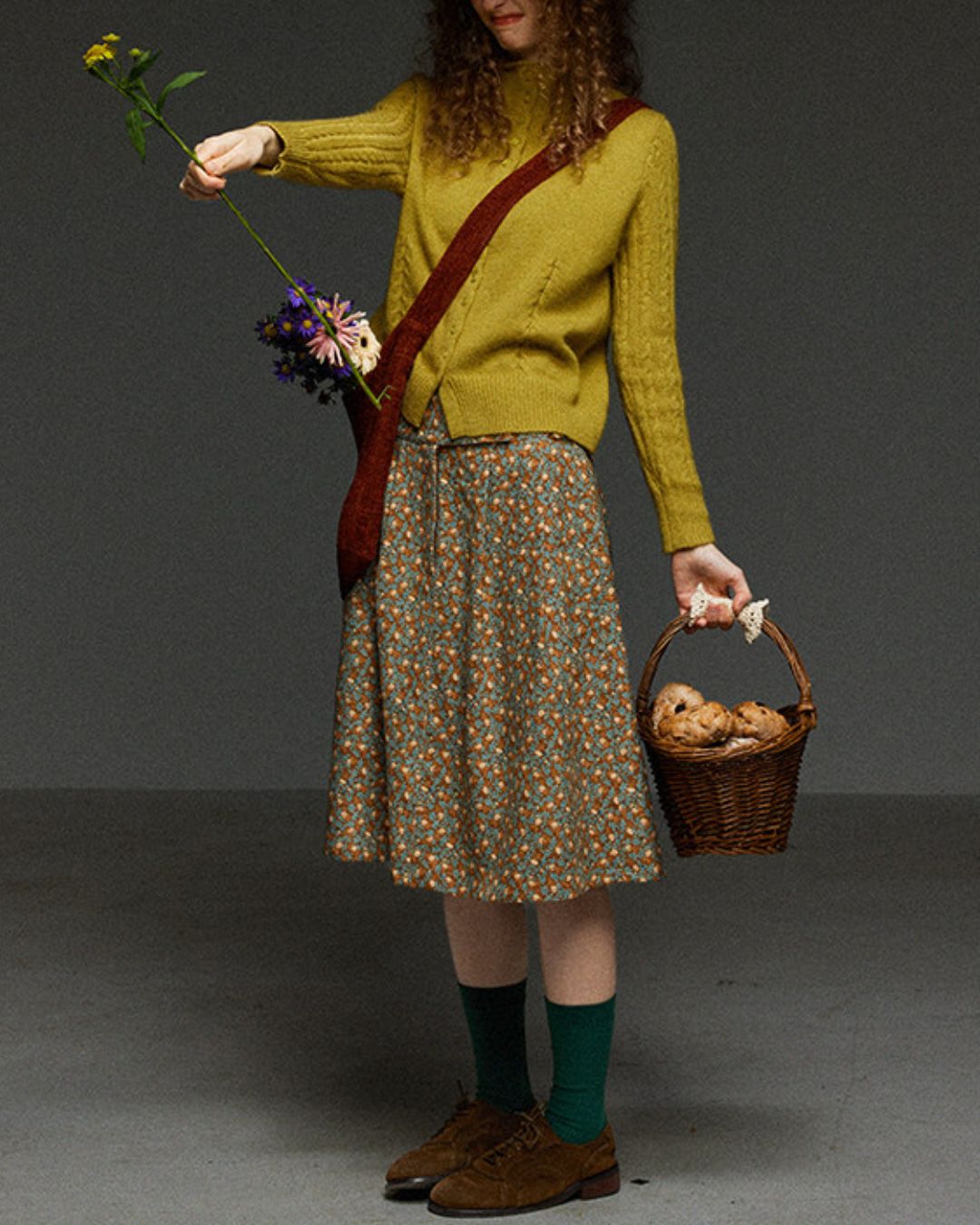 Cable Sleeve High Neck Knit Cardigan　KN104