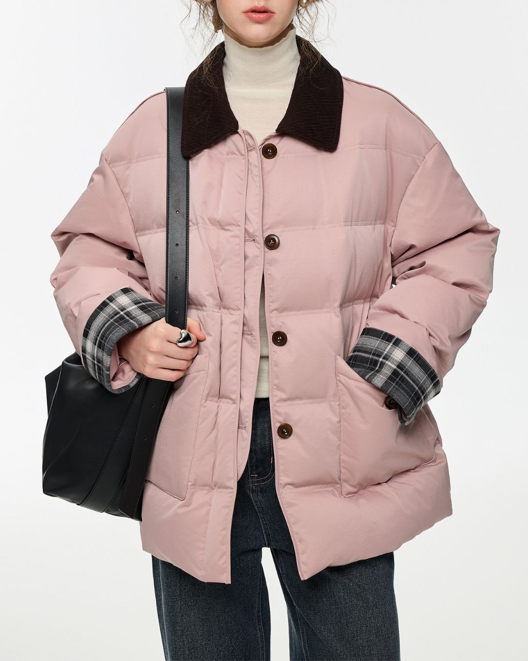 Collared Check Sleeve Down Jacket　JK060