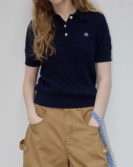 Polo Collar Short-sleeved Cable Knit　KN118