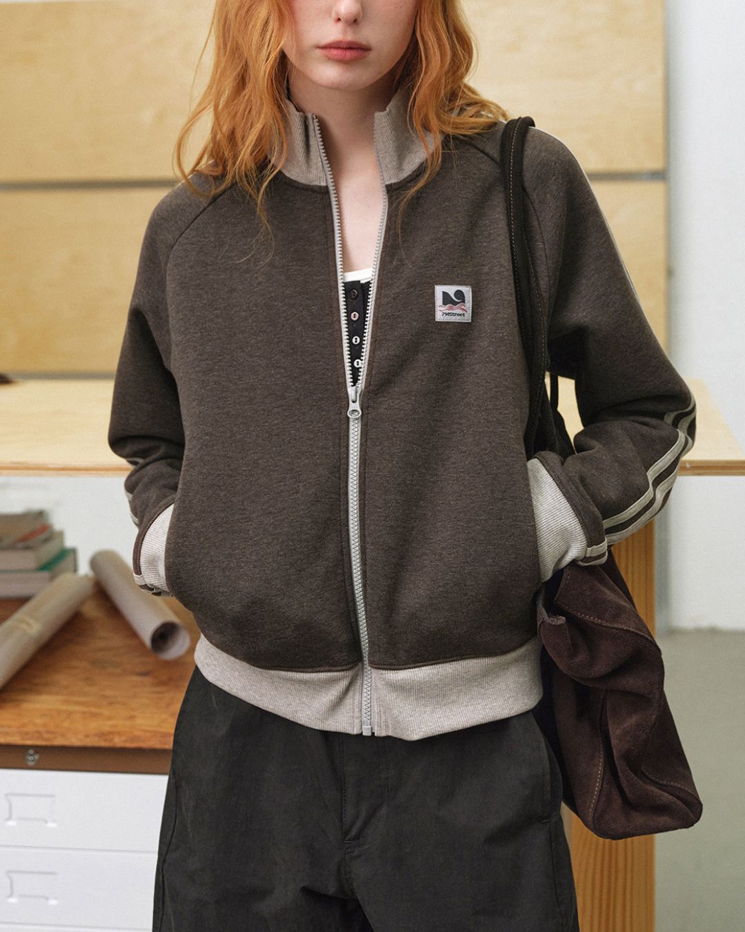 Color Block Three-Line Zip Cardigan　KN098