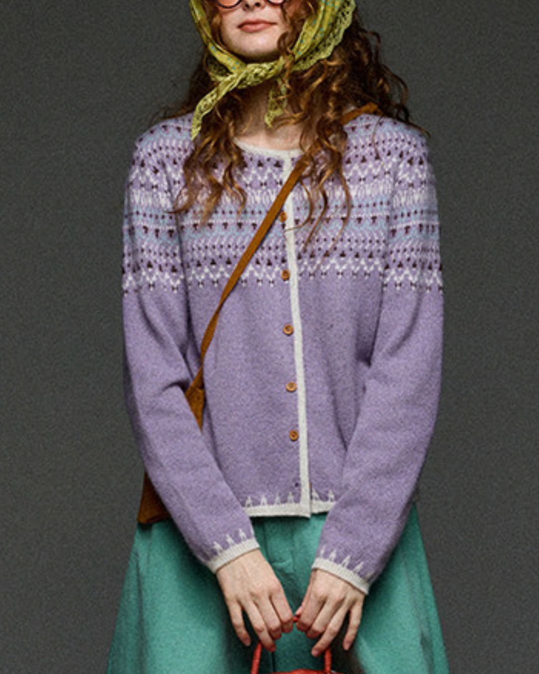 Contrast Color Fair Isle Knit Cardigan　KN105