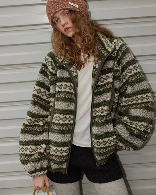 Fleece All-over Border Jacket　JK042