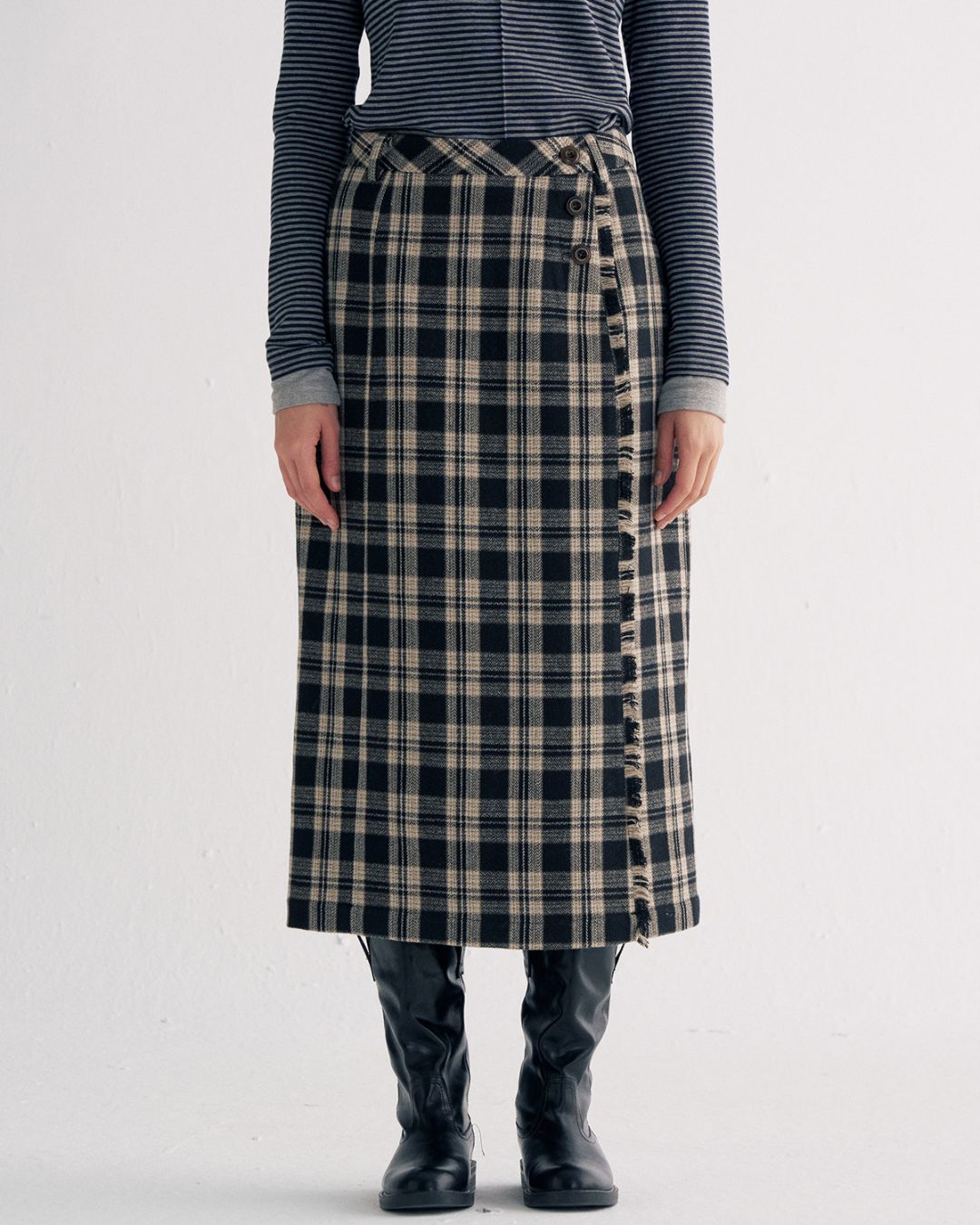 Check Wrap Midi Skirt　SK016