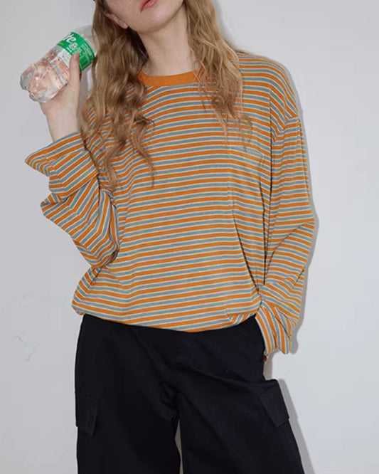 Retro Border Cuff Label T-shirt　LT031
