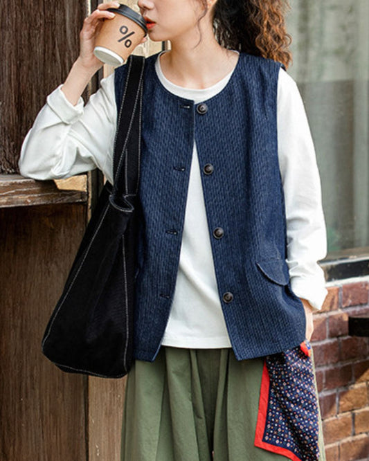 Crew Neck Denim Vest　VT025