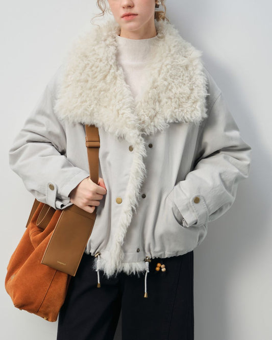 Big Boa Collar Washed Cotton Down Jacket　JK062