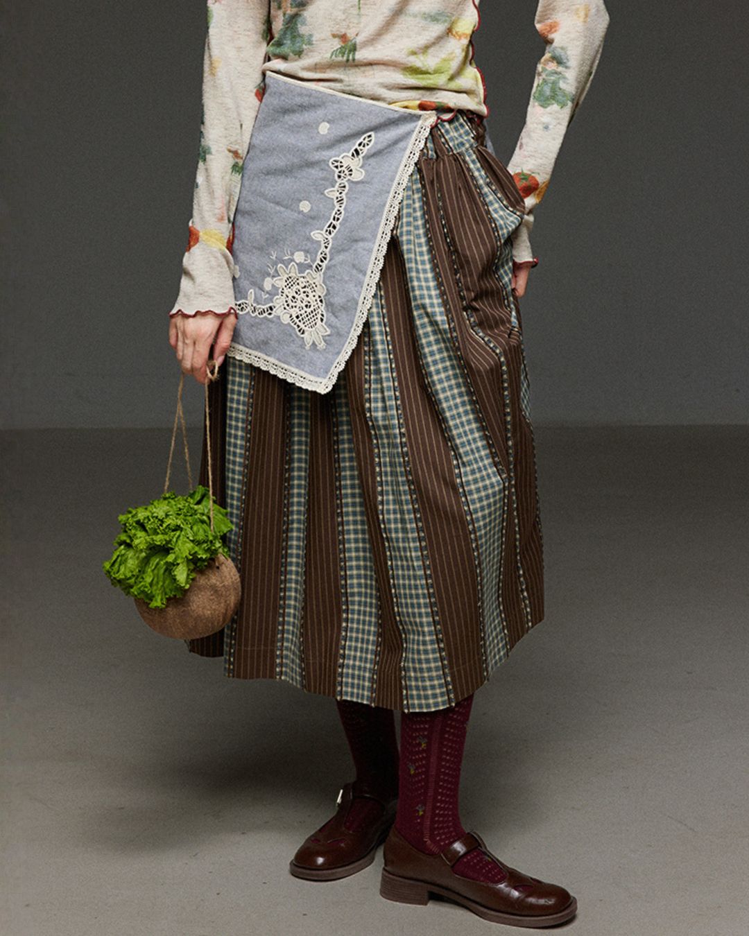 Check And Striped Contrast Color Skirt　SK007