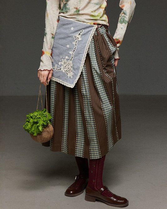 Check And Striped Contrast Color Skirt　SK007