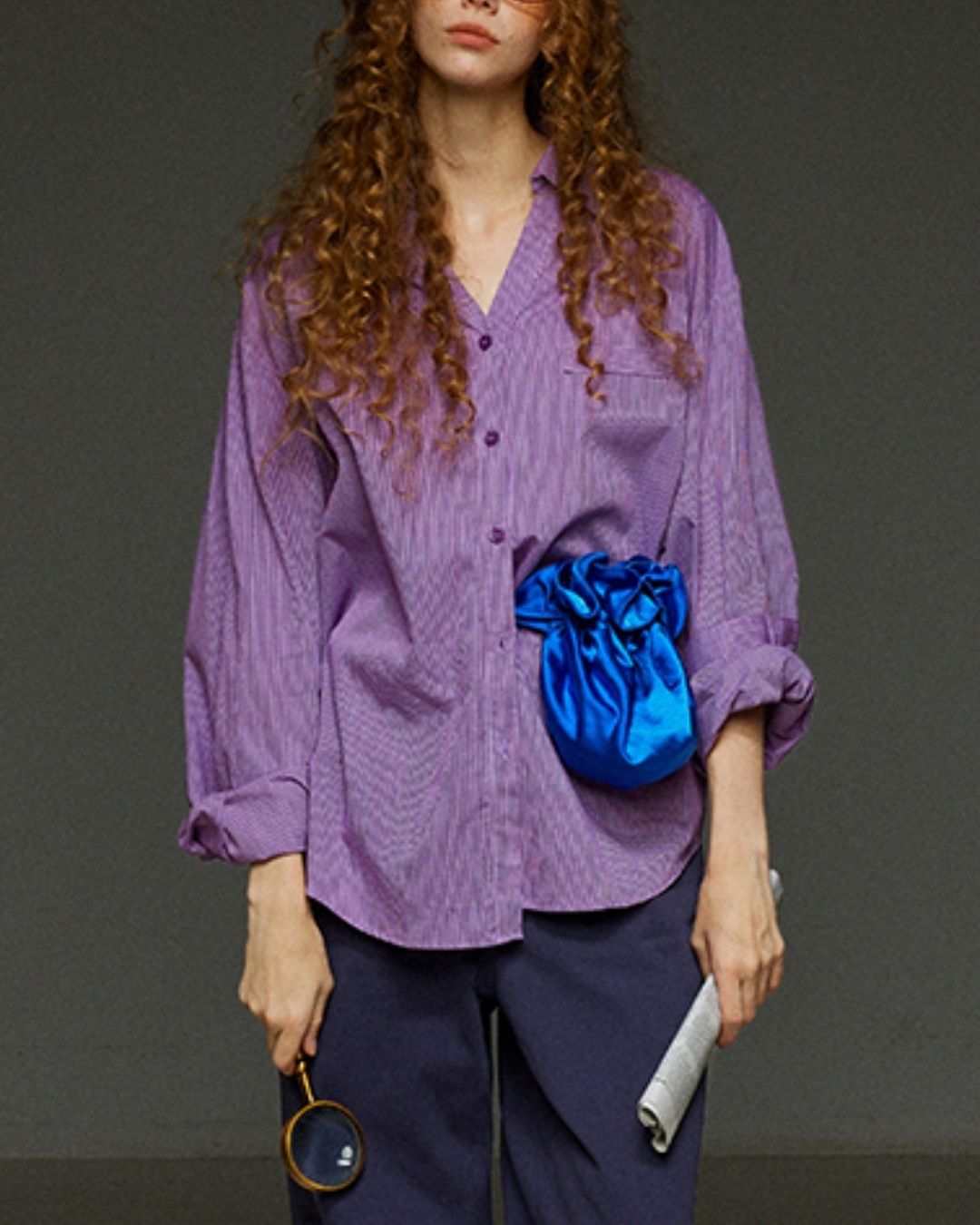 Collared V-neck Loose Shirt　LS029