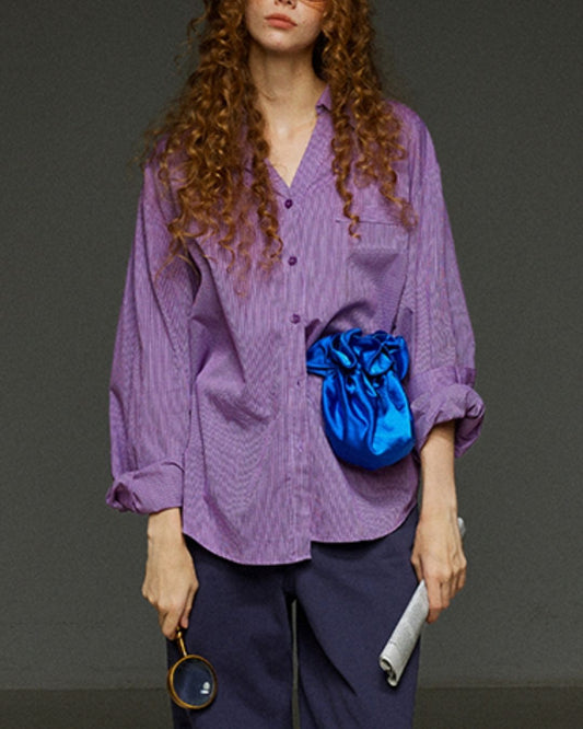 Collared V-neck Loose Shirt　LS029