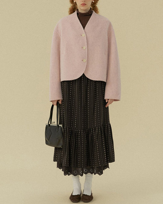 V-neck Round Hem Wool Jacket　JK070