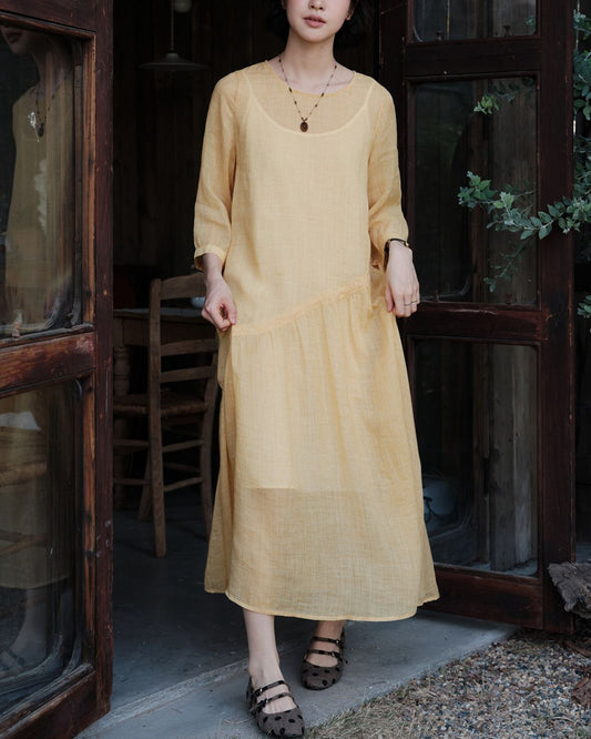 Ramie Drawstring A-Line Dress　OP005