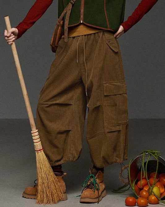 Corduroy Cropped Cargo Pants　PT027