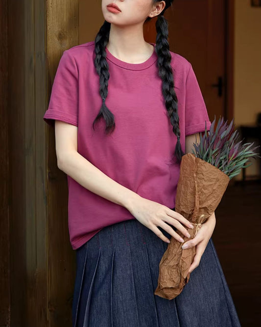 Plain Round-neck Colored T-shirt　ST011