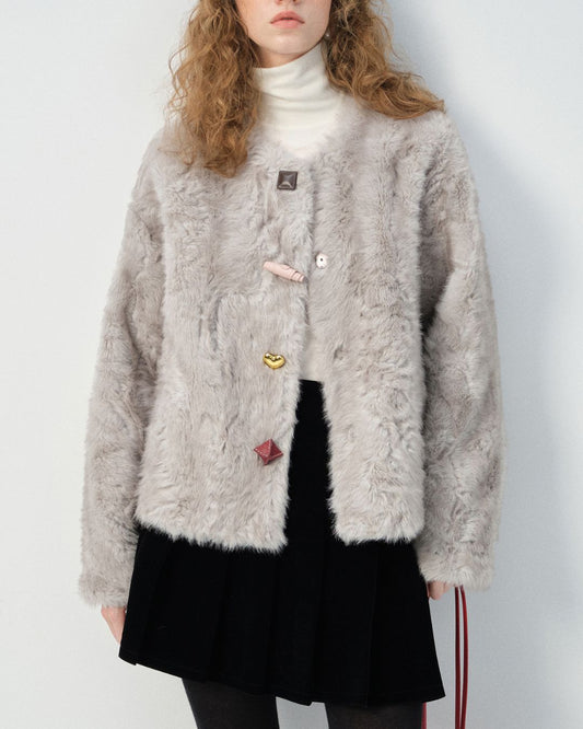 Faux Fur Colorful Button Jacket　JK076