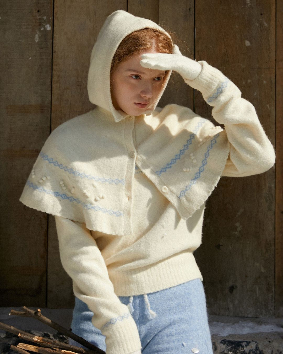 Pom-pom Fair Isle Balaclava Cape　KN080