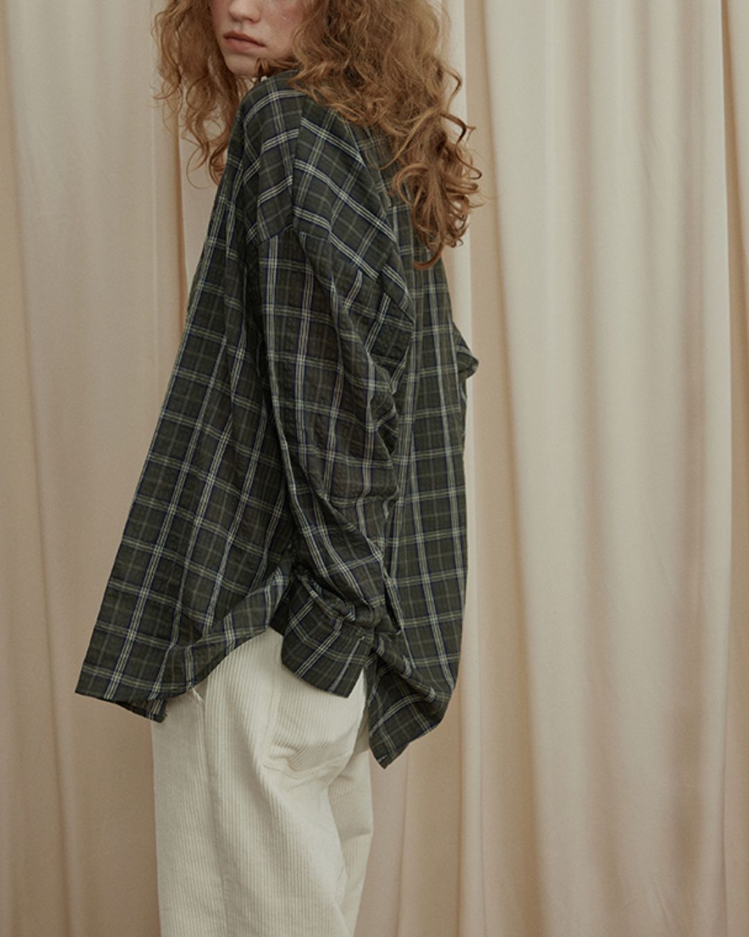 Retro Contrast Check Shirt　LS035