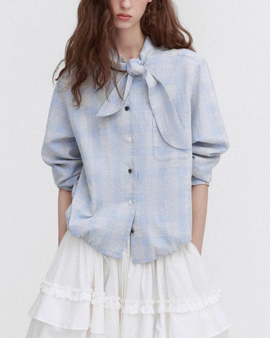 Bow Tie Ribbon Check Shirt　LS068