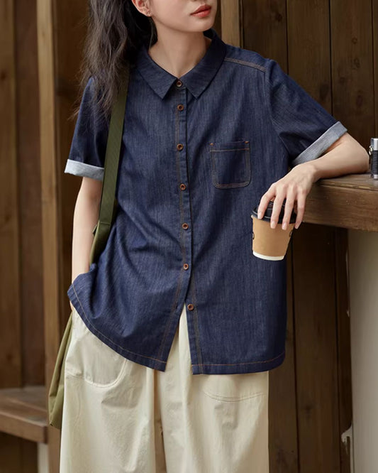 Light Denim Short-sleeved Shirt　SS003
