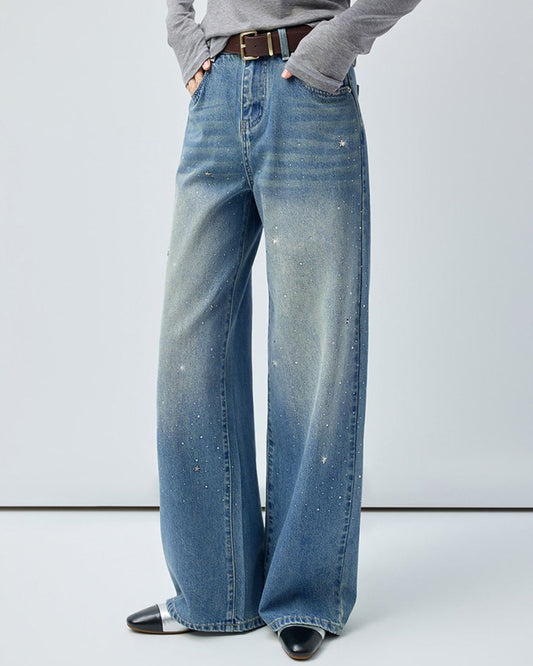 Star-studded Rhinestone-decorated Denim Pants　DP015