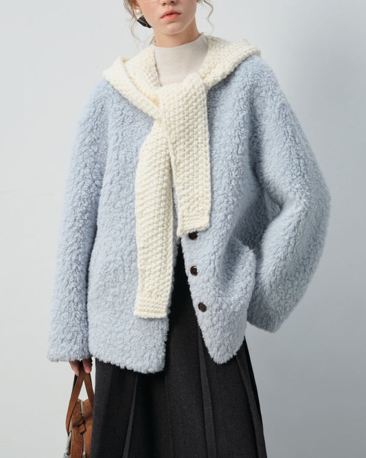 Sheep Boa V-Neck Relaxed Coat　CT016