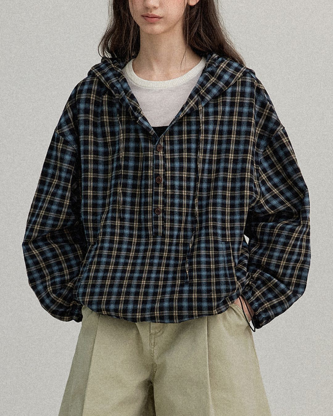 Striped ＆ Checked Hooded Shirt　LS010