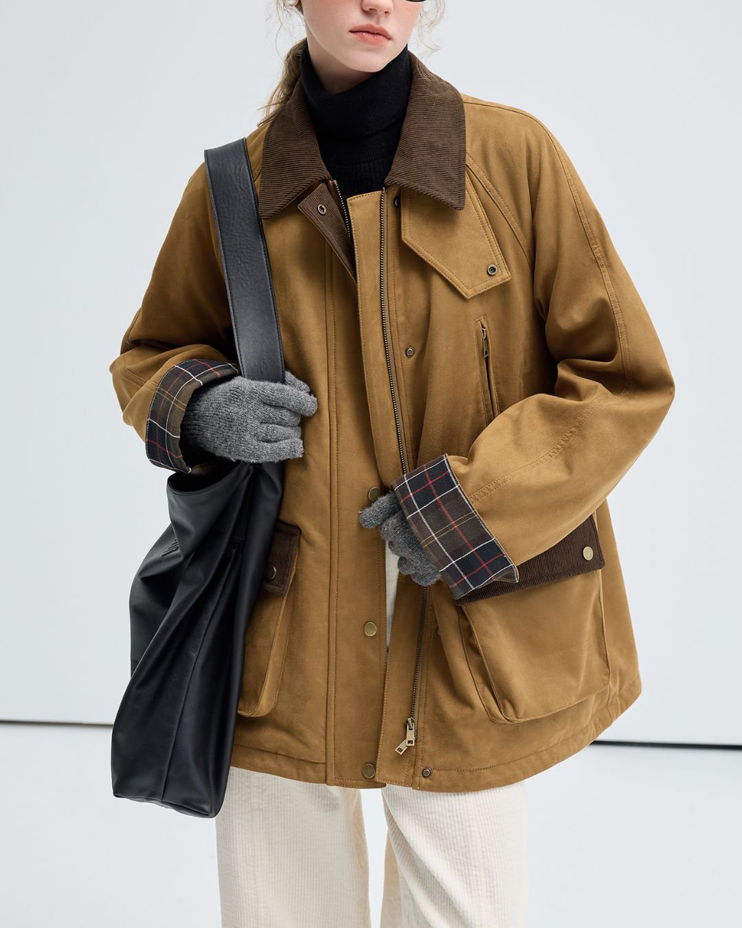 Contrast Color Suede Quilted Jacket　JK075