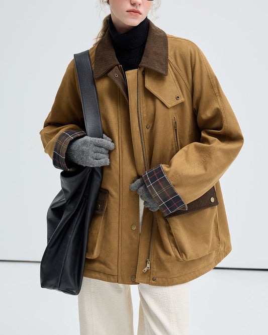 Contrast Color Suede Quilted Jacket　JK075