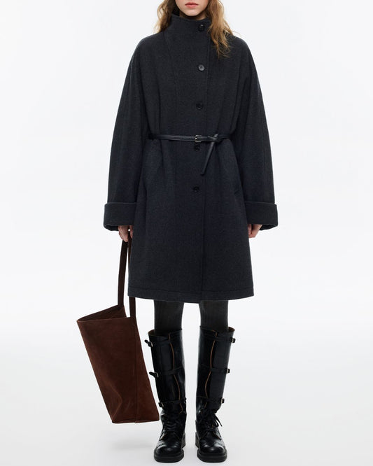 2-way Neck A-line Mid-length Coat　CT028