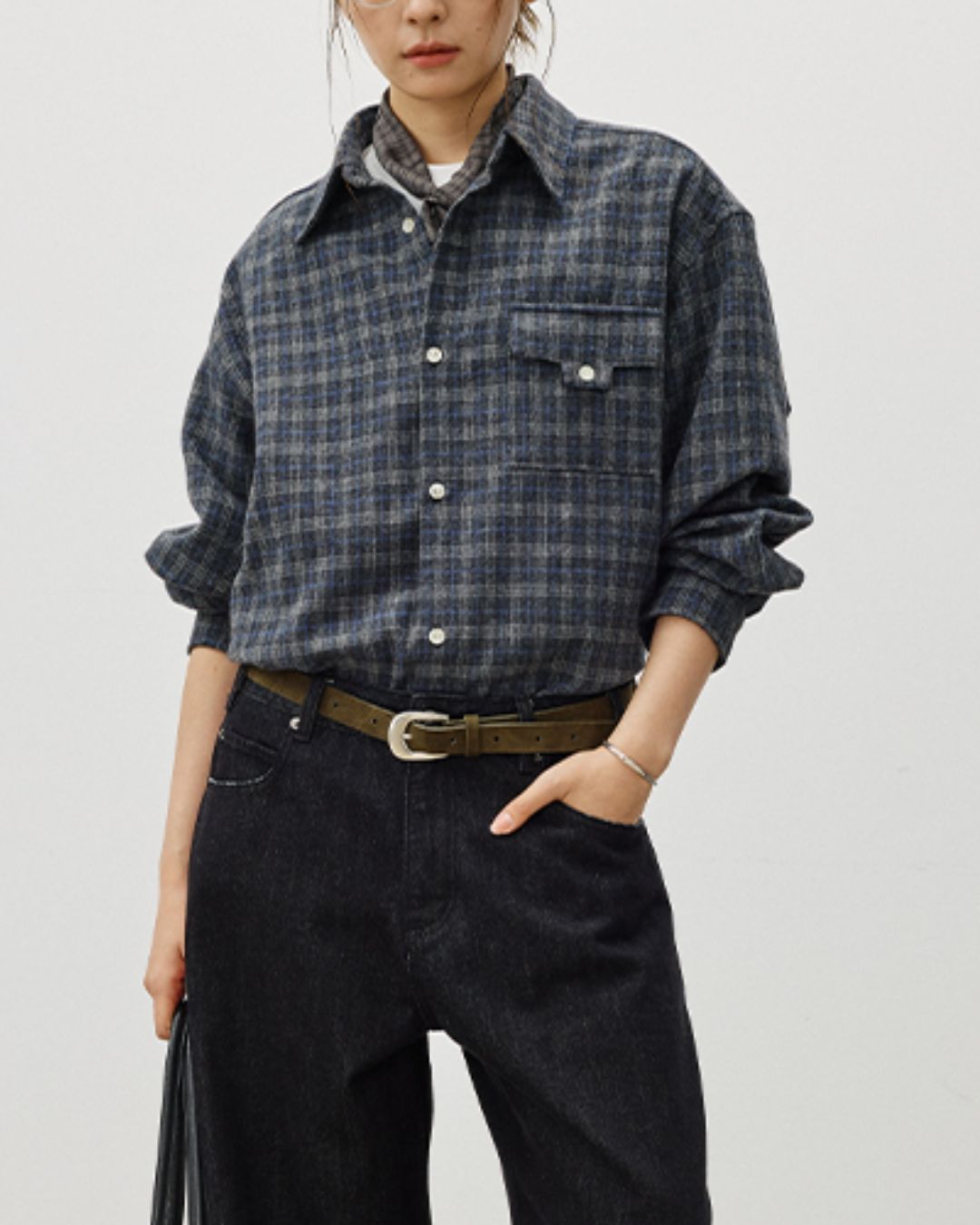 Flap Pocket Checked Flannel Shirt　LS036