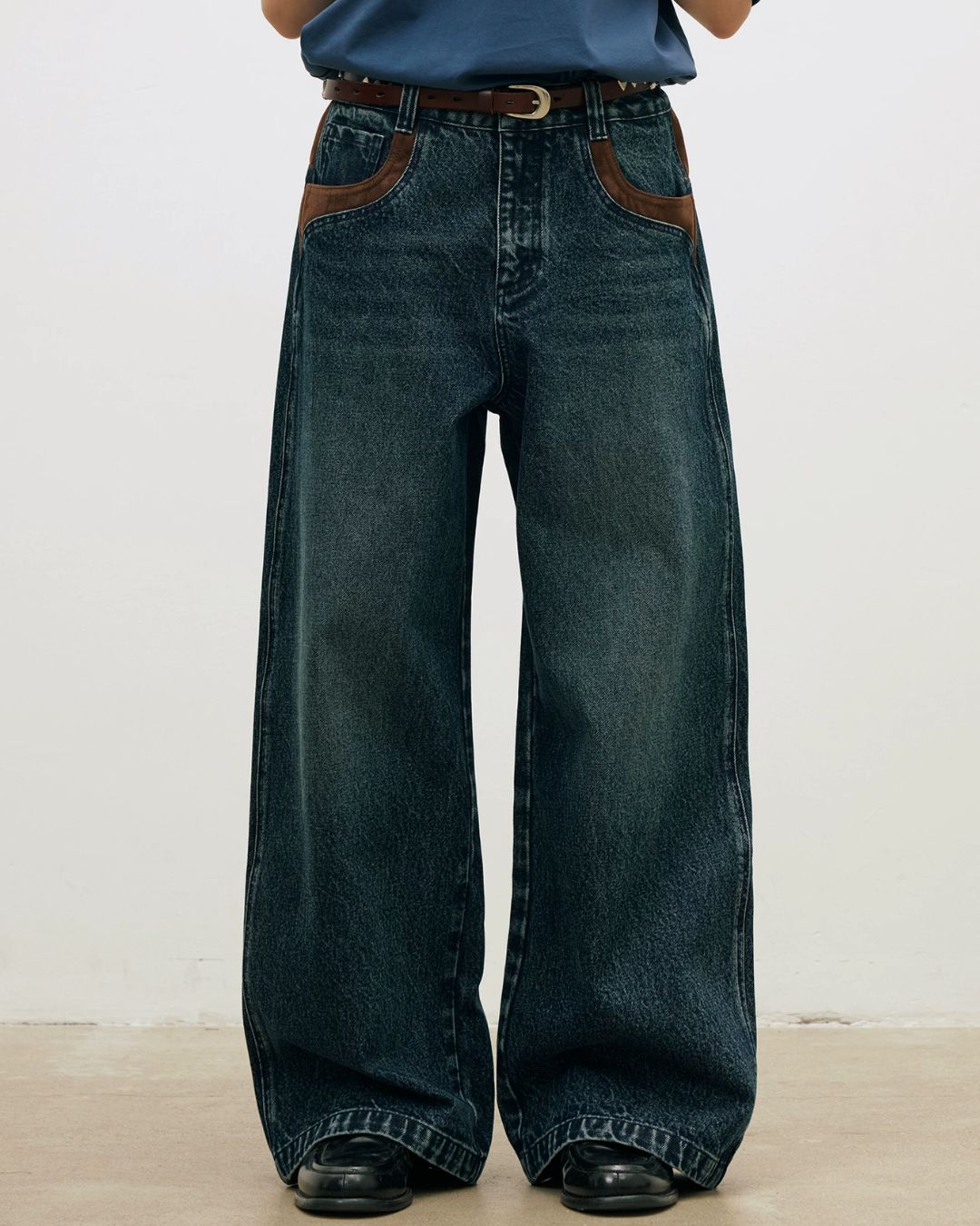Suede Trim Vintage Denim Pants　DP016