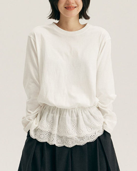 Waist Gathered Lace Frill T-shirt　LT023