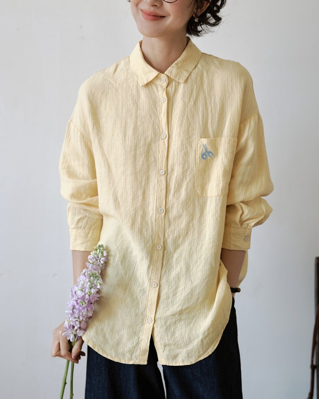 Drop Shoulder Striped Linen Shirt　LS042