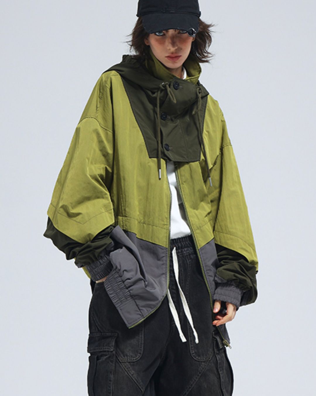 Oversized Colorblock Nylon Jacket　JK072