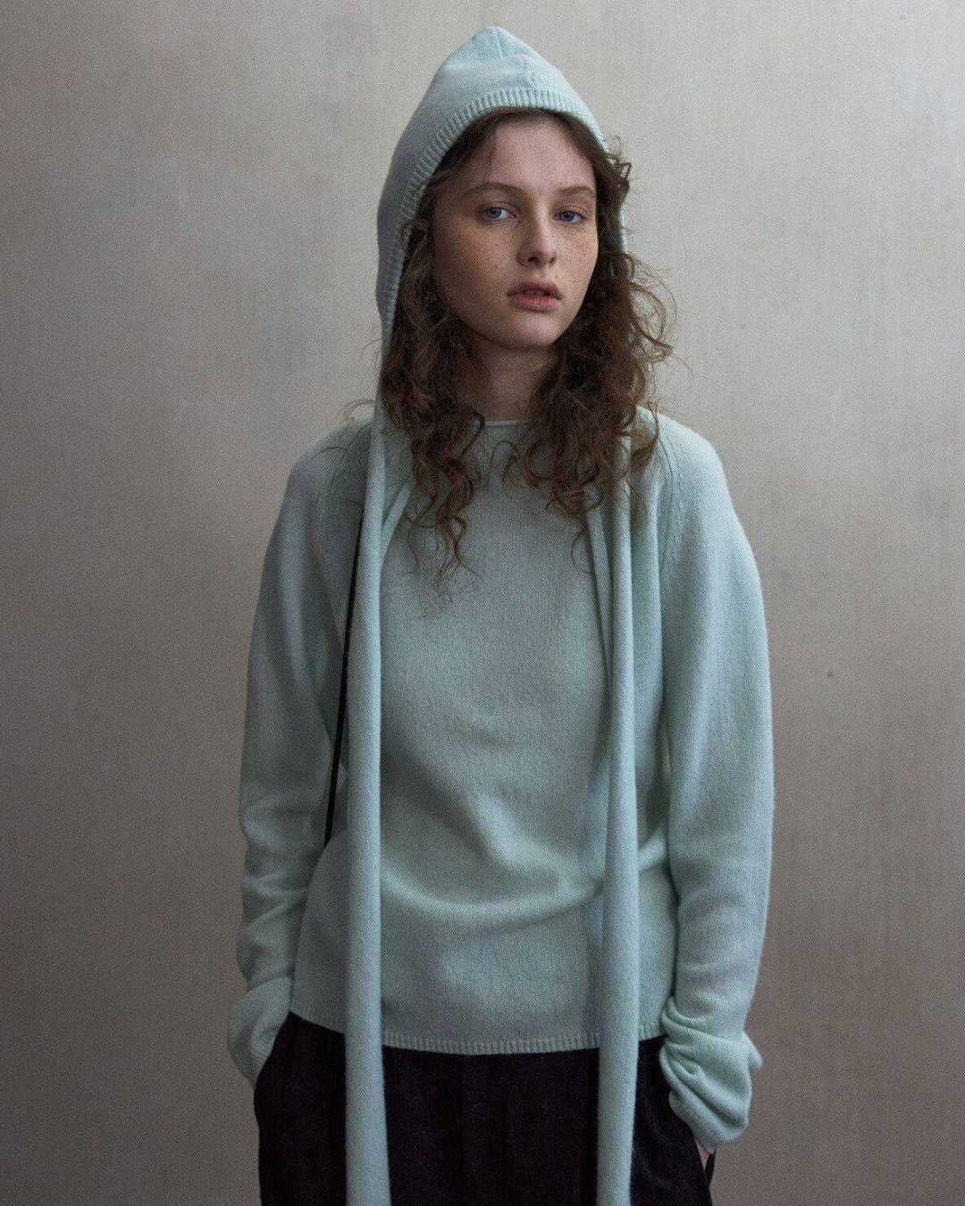 Basic Yak Wool Knit Hooded Scarf　HG001