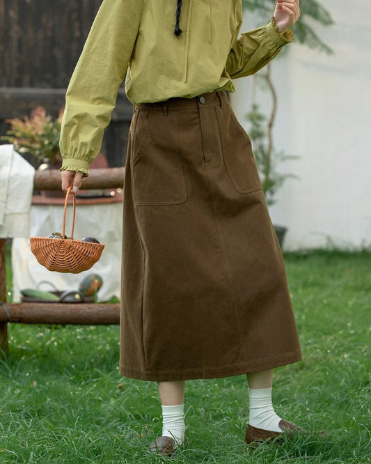 Cotton A-line Midi Skirt　SK020