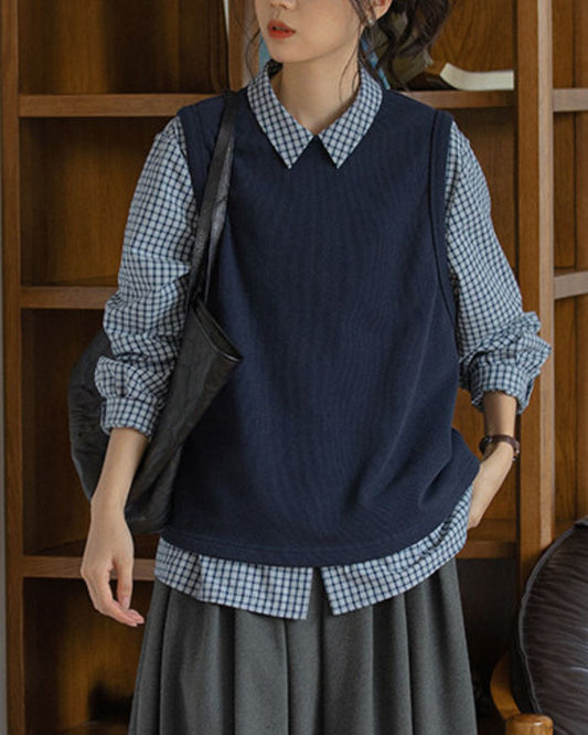 Crew Neck Cotton Knit Vest　VT024