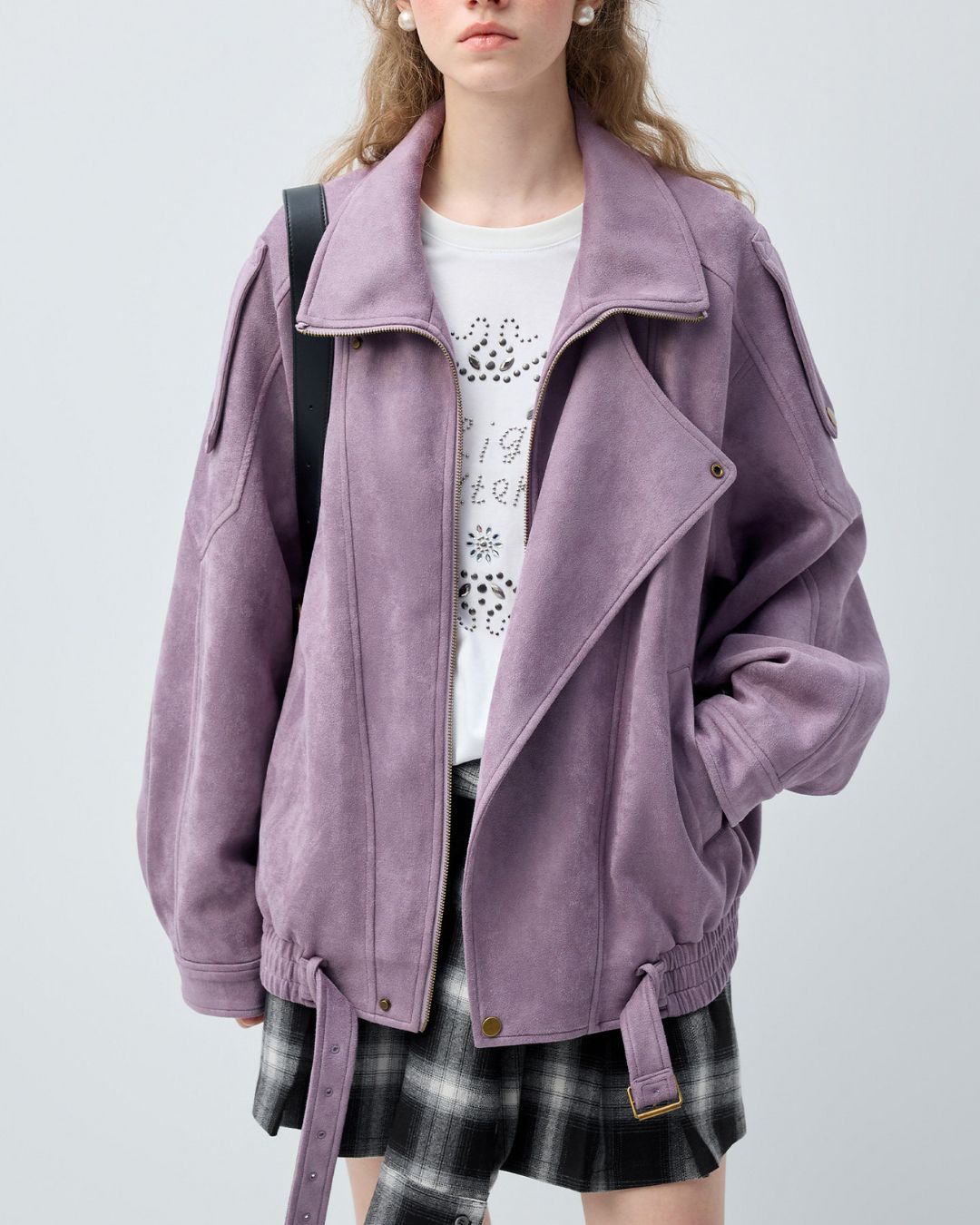 Oversized Lilac Suede Rider's Jacket　JK084