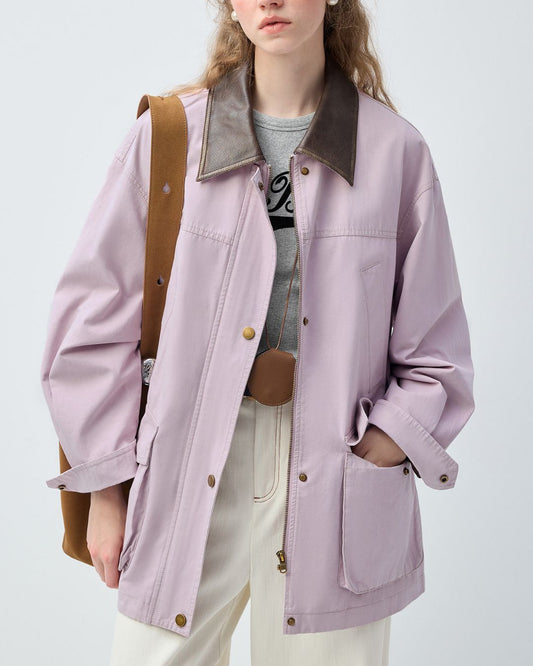 Leather Collar Oversized Work Jacket　JK082