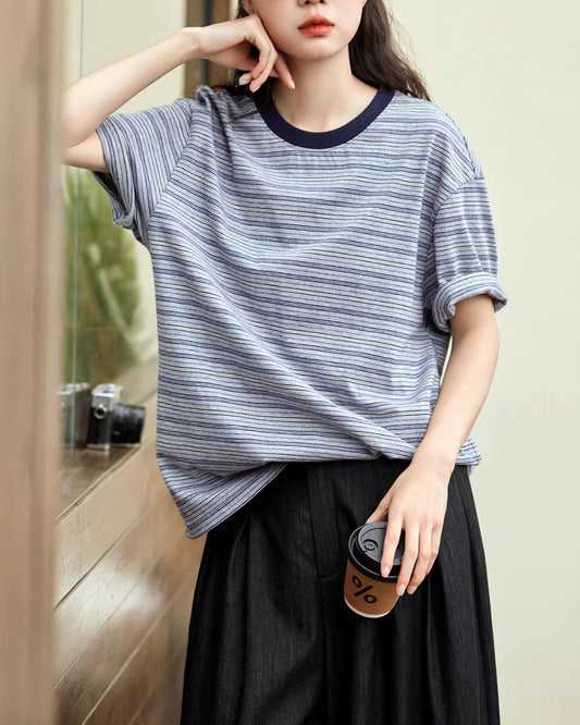 Pure Cotton Border Ringer T-Shirt　ST010
