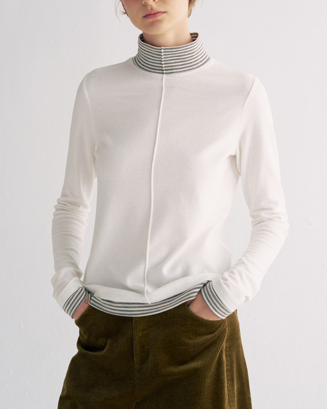 Color Block Faux Layer High Neck Knit　KN083