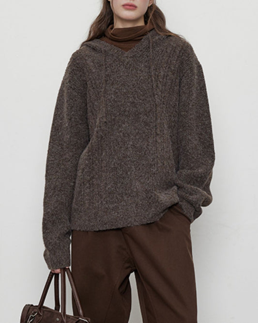 Hooded Cable Knit Sweater　KN063