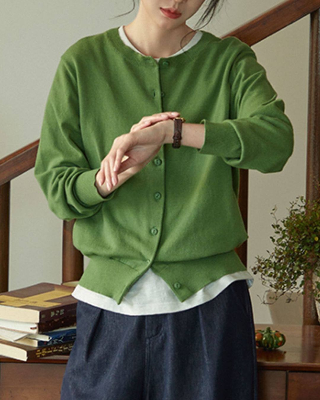 Round Neck Basic Knit Cardigan　KN113